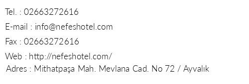 Nefes Hotel telefon numaralar, faks, e-mail, posta adresi ve iletiim bilgileri